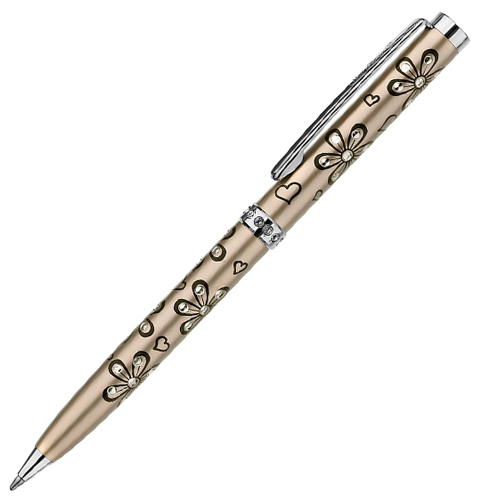 Gold Pearlized Flowers Crystal Ball Point Pen