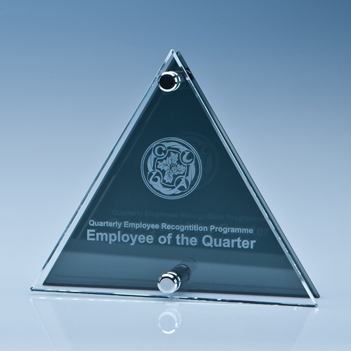 17cm Clear and Smoked Glass Triangle Plaque
