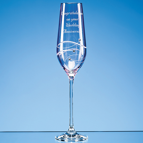 Single Pink Diamante Champagne Flute with Spiral Design