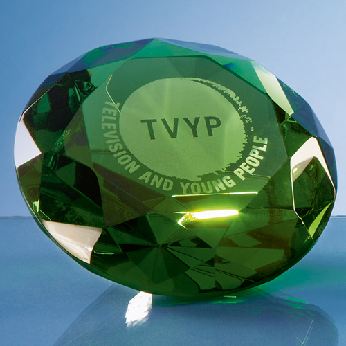 10cm Optical Crystal Green Diamond Paperweight