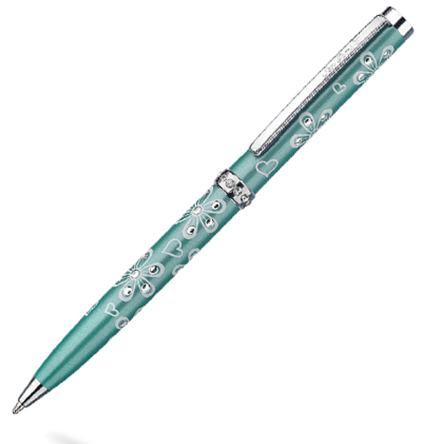 Green Pearlized Flowers Crystal Ball Point Pen