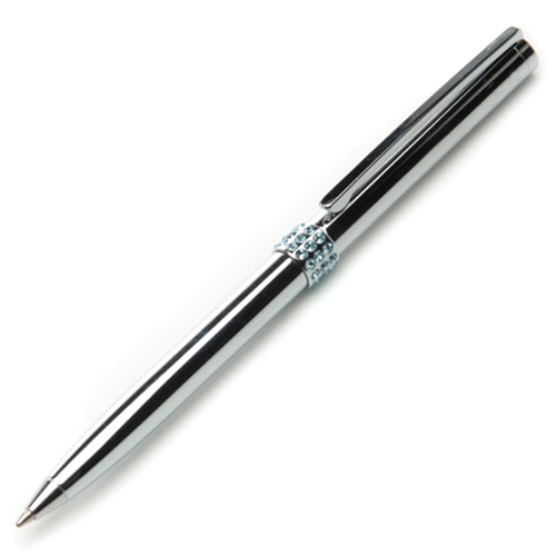 Blue Crystal Polished Chrome Ballpoint Pen