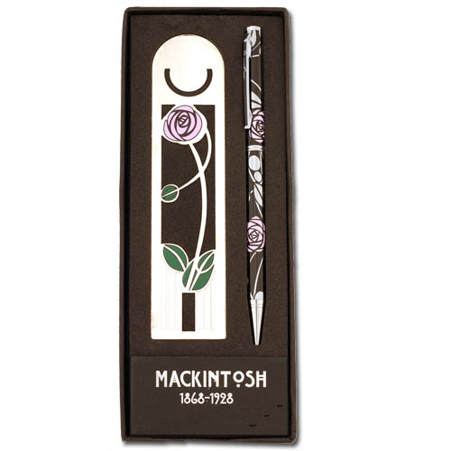 Mackintosh Pink Rose Bookmark & Ballpoint Pen Set
