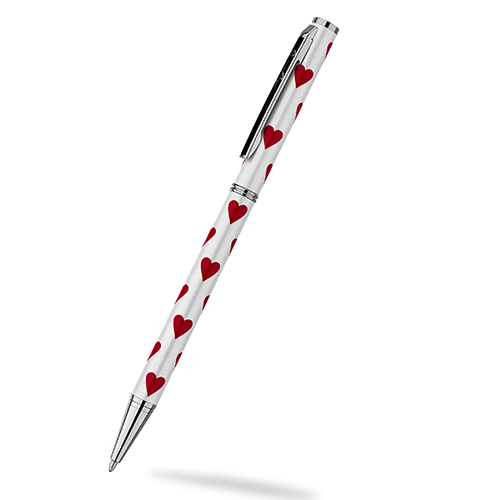 Red Hearts Ballpoint Pen - White
