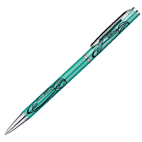 Green Mackintosh Rose & Leaf Pearlised Ball Point Pen