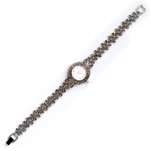 Round Case Marcasite Bracelet Watch