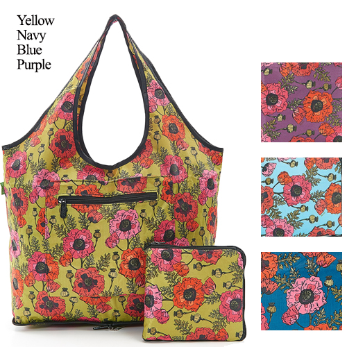 Eco Friendly Foldable Weekend Bag - Poppies