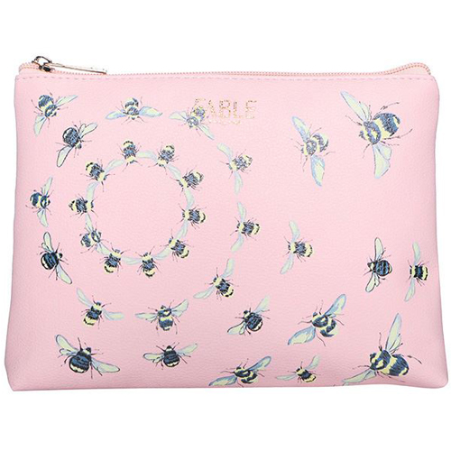 Pink Flat Vintage Bee Print Makeup/Cosmetics Bag