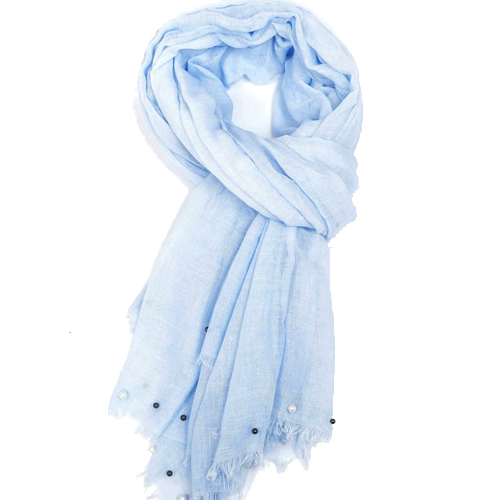 Plain Soft Scarf/Pashmina with Pearls - Light Blue