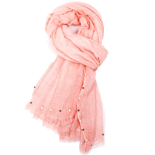 Plain Soft Scarf/Pashmina with Pearls - Pink