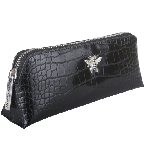 Alice Wheeler Luxury Black Croc Small Cosmetic Bag