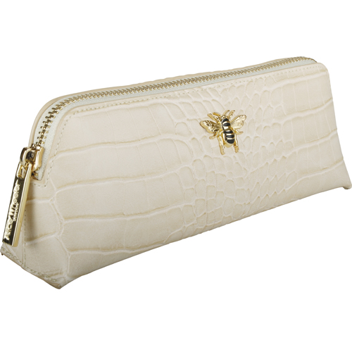 Alice Wheeler Luxury Cream Croc Small Cosmetic Bag