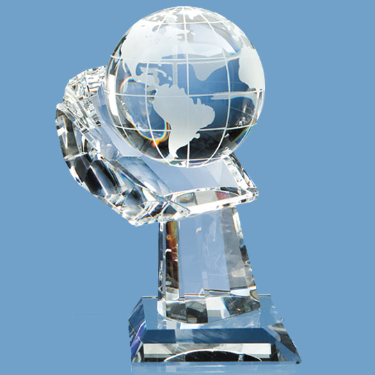 8cm Optic Globe on Mounted Hand Award
