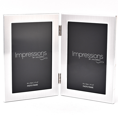 <span style='color: #000000;'>Impressions Double Photo Frame Matt & Shiny Silver 4