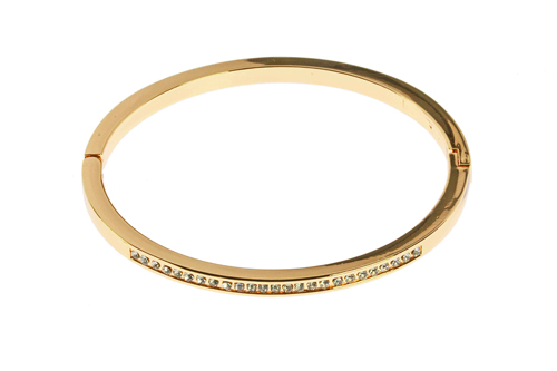 Gold Plated Bangle With Single Row Of Crystals