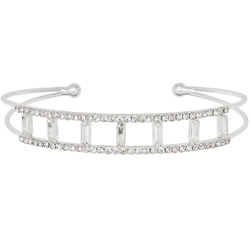 Silver Plated Crystal Baguette Stone Bangle