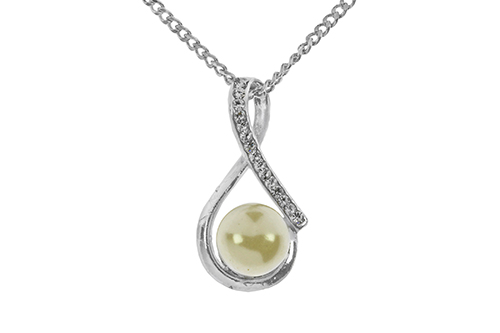 Silver Plated Crystal Loop & Pearl Necklace