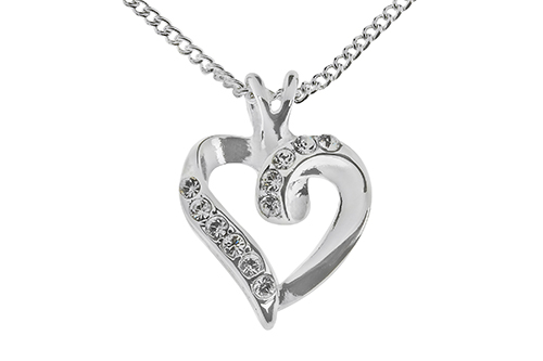 Silver Plated Open Heart with Crystal Necklace