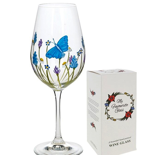 My Favourite Glass Had Painted Butterfly Garden Wine Glass