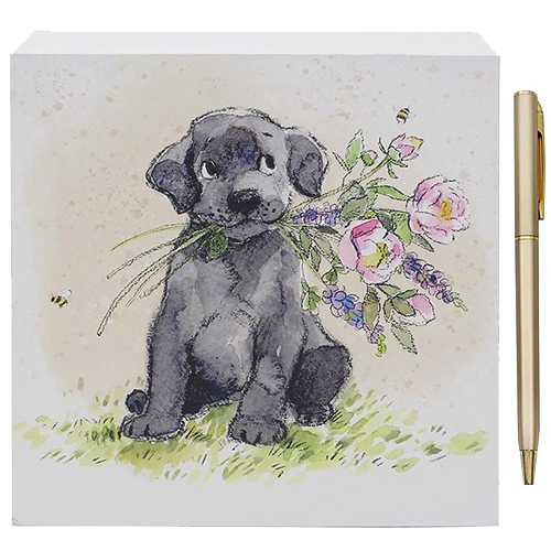 <span style='color: #000000;'>Peper Shed Memo Pad & Pen -  Dog With Flowers</span>