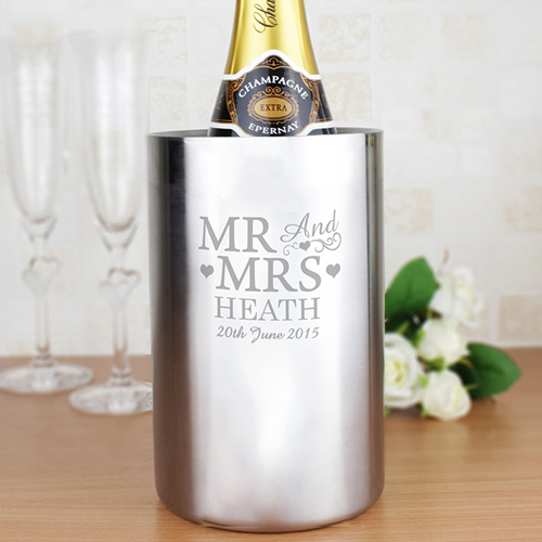Engraved Mr & Mrs Stainless Steel Wine Cooler