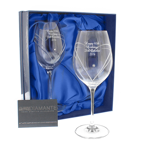 Personalised Hand Cut Diamante Heart Wine Glasses with Swarovski Elements