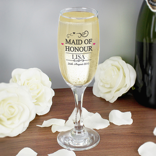 Personalised Mr & Mrs Maid of Honour Glass Flute