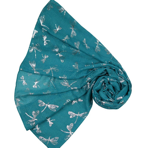 Rebecca Silver Dragonfly Scarf/Wrap - Turquoise