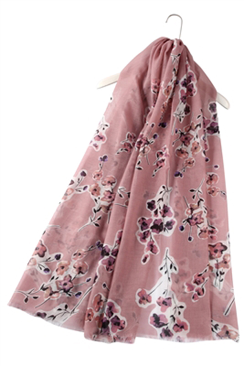 Spring Blossom Frayed Scarf - Dusty Pink