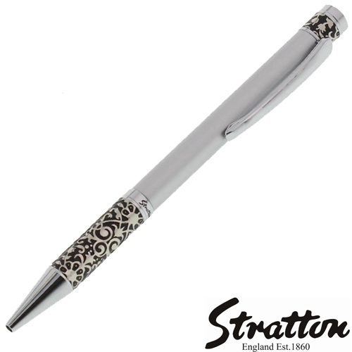 Stratton Chrome Plated 2 Tone Silver Etched Ball Point Pen