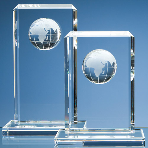 19cm Optical Crystal Globe Rectangle Award