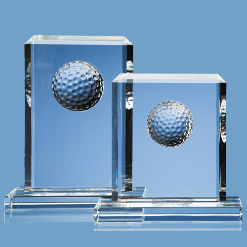 19cm Optical Crystal Golf Ball Rectangle Award