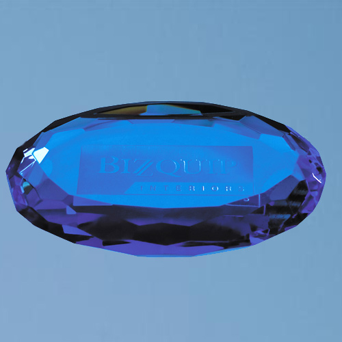 10cm Sapphire Blue Oval Facet Paperweight