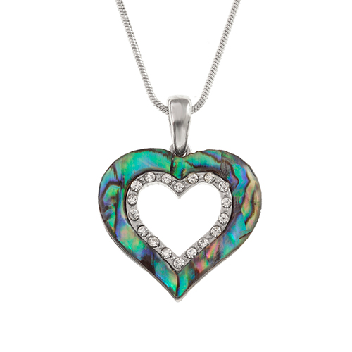 Inlaid Paua Shell Sparkling Open Heart Pendant