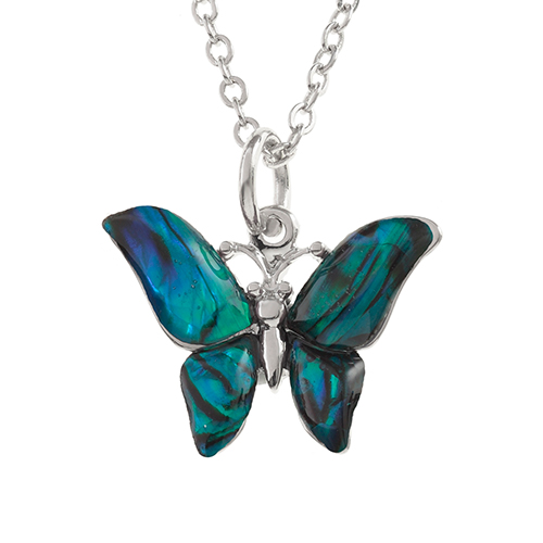 Inlaid Paua Shell Blue Butterfly Pendant
