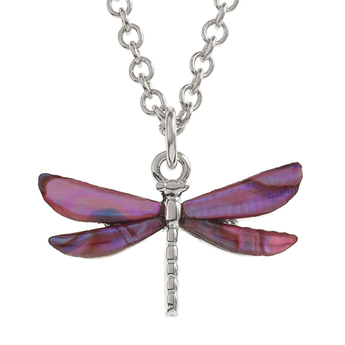 Inlaid Paua Shell Pink Dragonfly Pendant