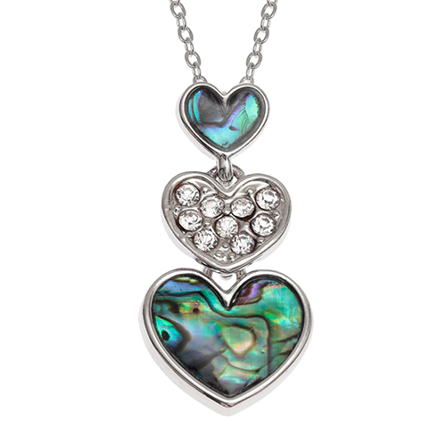 Inlaid Paua Shell Triple Heart with Crystals Pendant