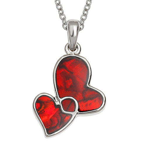 Inlaid Red Paua Shell Entwined Hearts Pendant