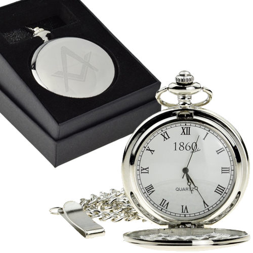 Masonic Design Engraved Pocket Watch in Gift Box