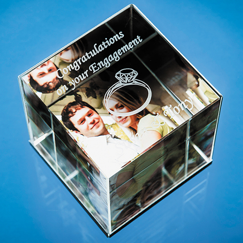 6cm Optical Crystal Cube Photo Frame - holds 3 Photos
