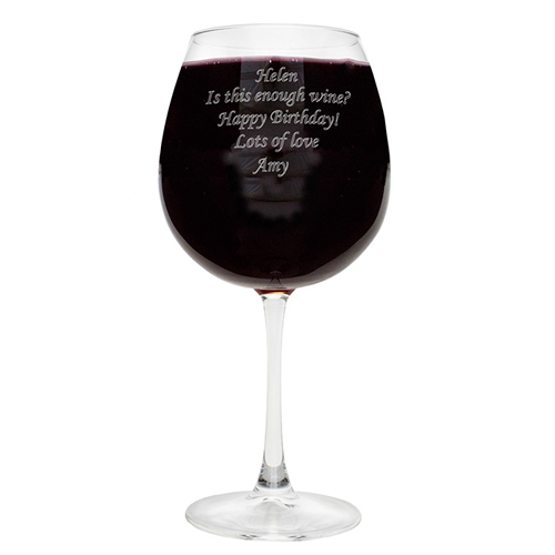 Engraved Bottle of Wine Glass