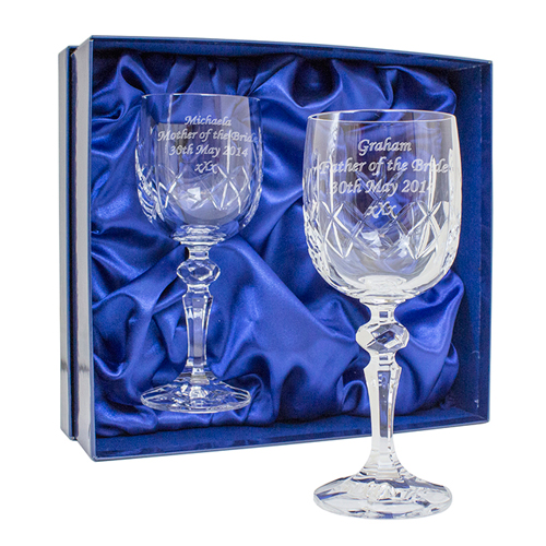Engraved Pair of Crystal Wine Glasses