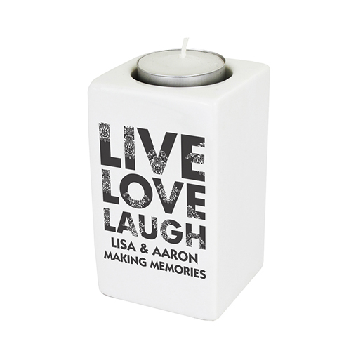 Personalised Live Love Laugh Ceramic Tea Light Candle Holder