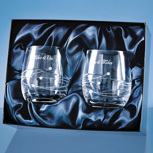 2 Diamante Whisky Tumblers with Spiral Design Cutting