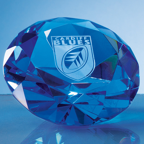 10cm Optical Crystal Blue Diamond Paperweight